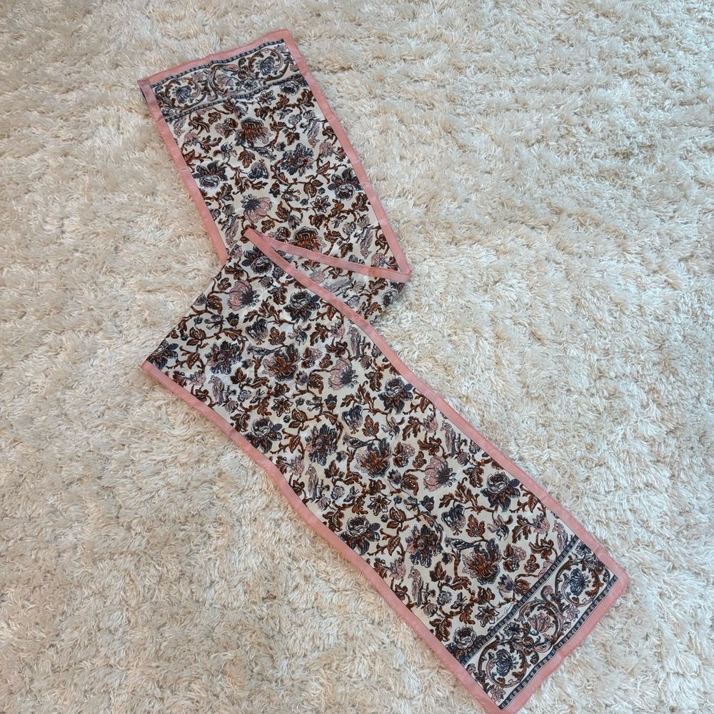 Vintage 100% Silk Scarf by Ginnie Johansen Dusty Tone Floral Pink - 10” x 58”